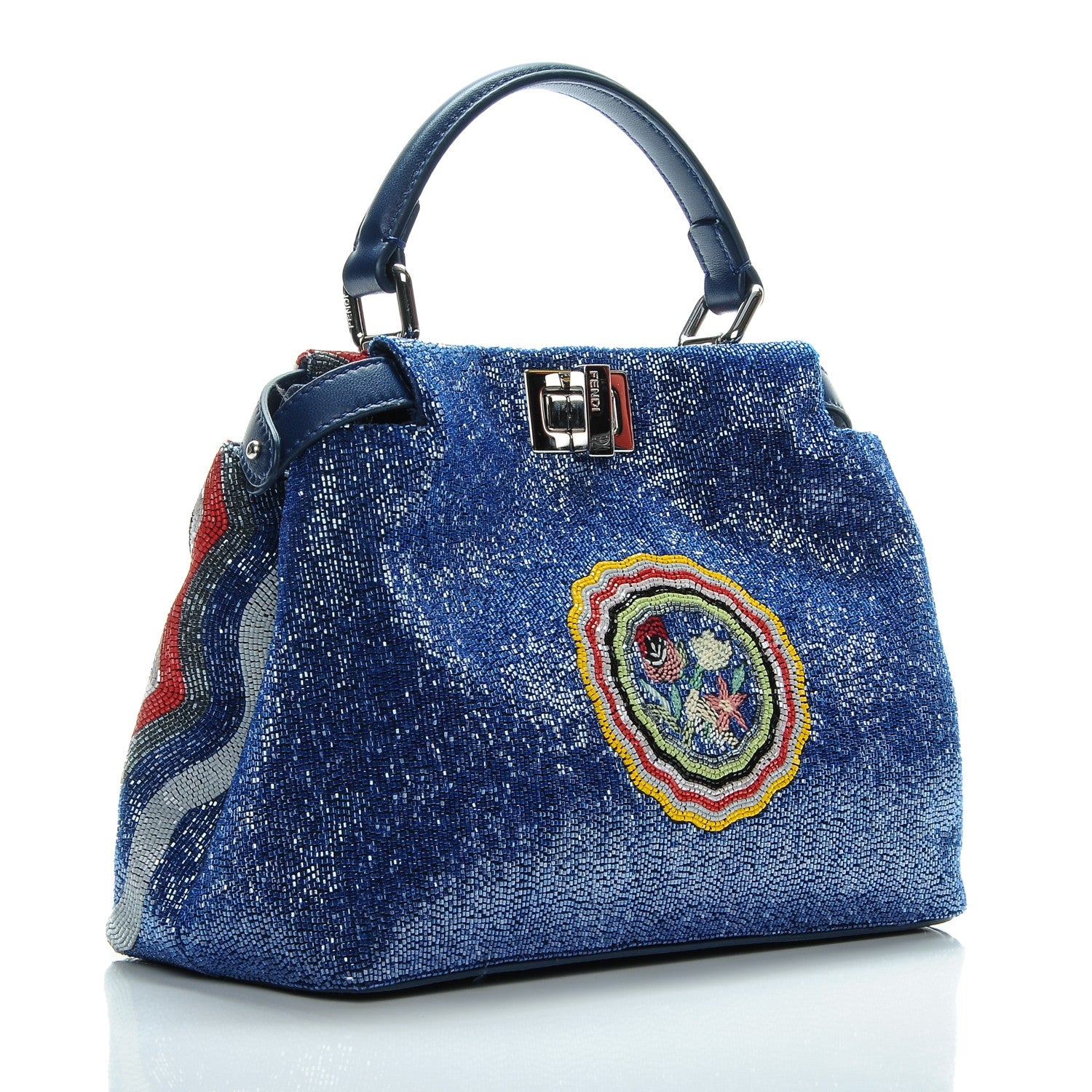 Fendi Nappa Beaded Flowers Mini Peekaboo Iconic Satchel True Blue 3 of 7