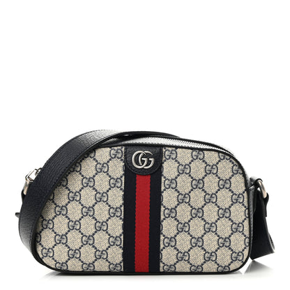 Gucci GG Supreme Monogram Textured Dollar Calfskin Web Small Ophidia Camera Bag Beige Blue 1 of 12