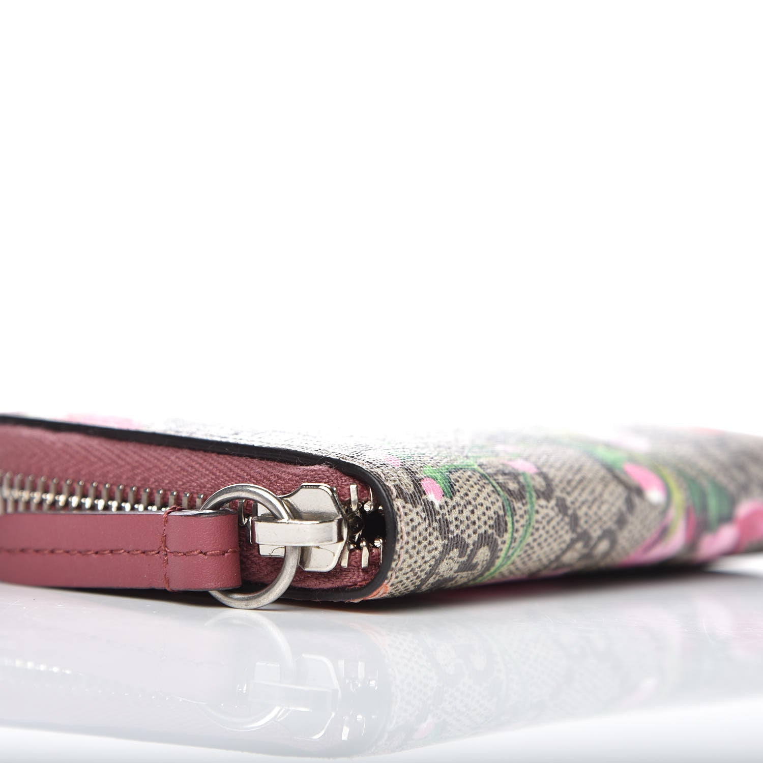Gucci GG Supreme Monogram Blooms Zip Around Card Case Wallet Beige Multicolor Dry Rose 7 of 8