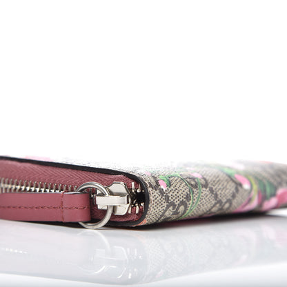 Gucci GG Supreme Monogram Blooms Zip Around Card Case Wallet Beige Multicolor Dry Rose 7 of 8