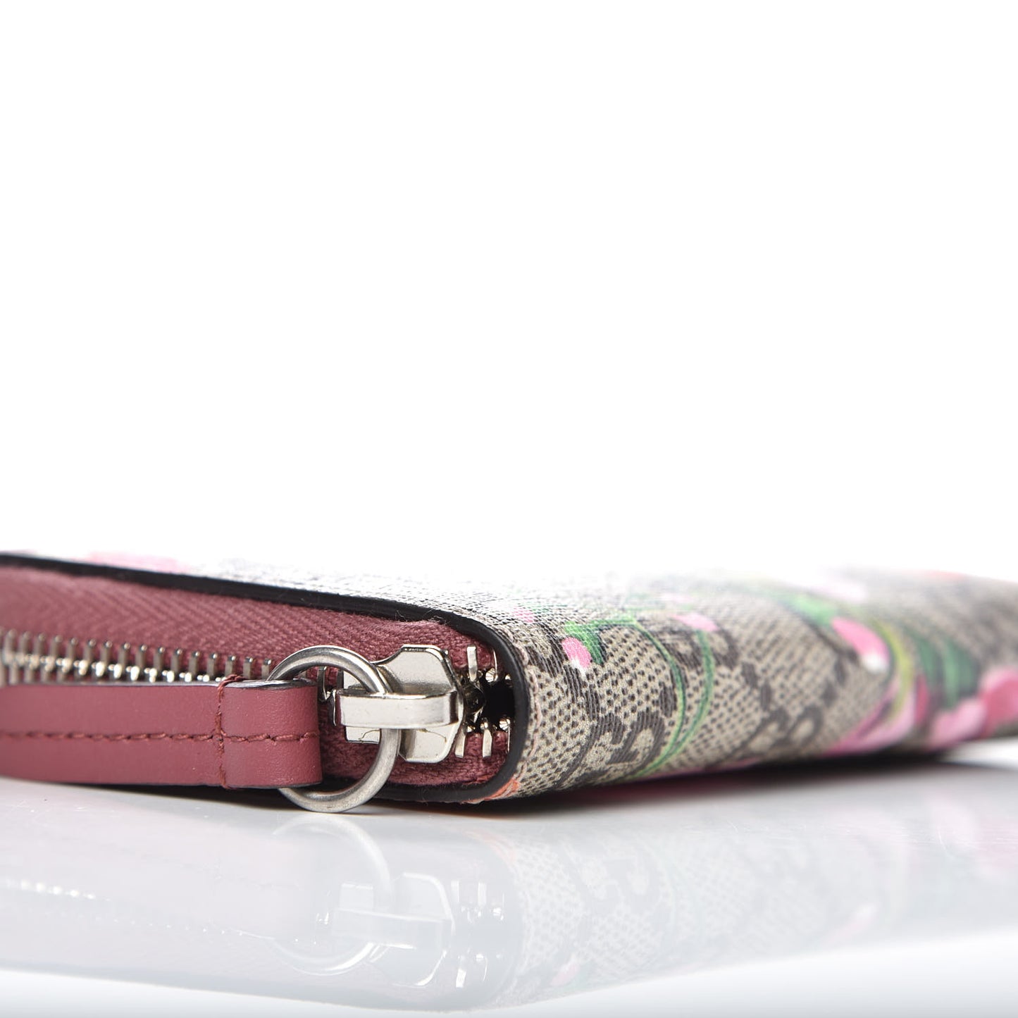 GG Supreme Monogram Blooms Zip Around Card Case Wallet Beige Multicolor Dry Rose