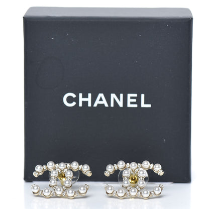 Chanel Pearl Crystal Nefertiti CC Earrings Gold 5 of 5