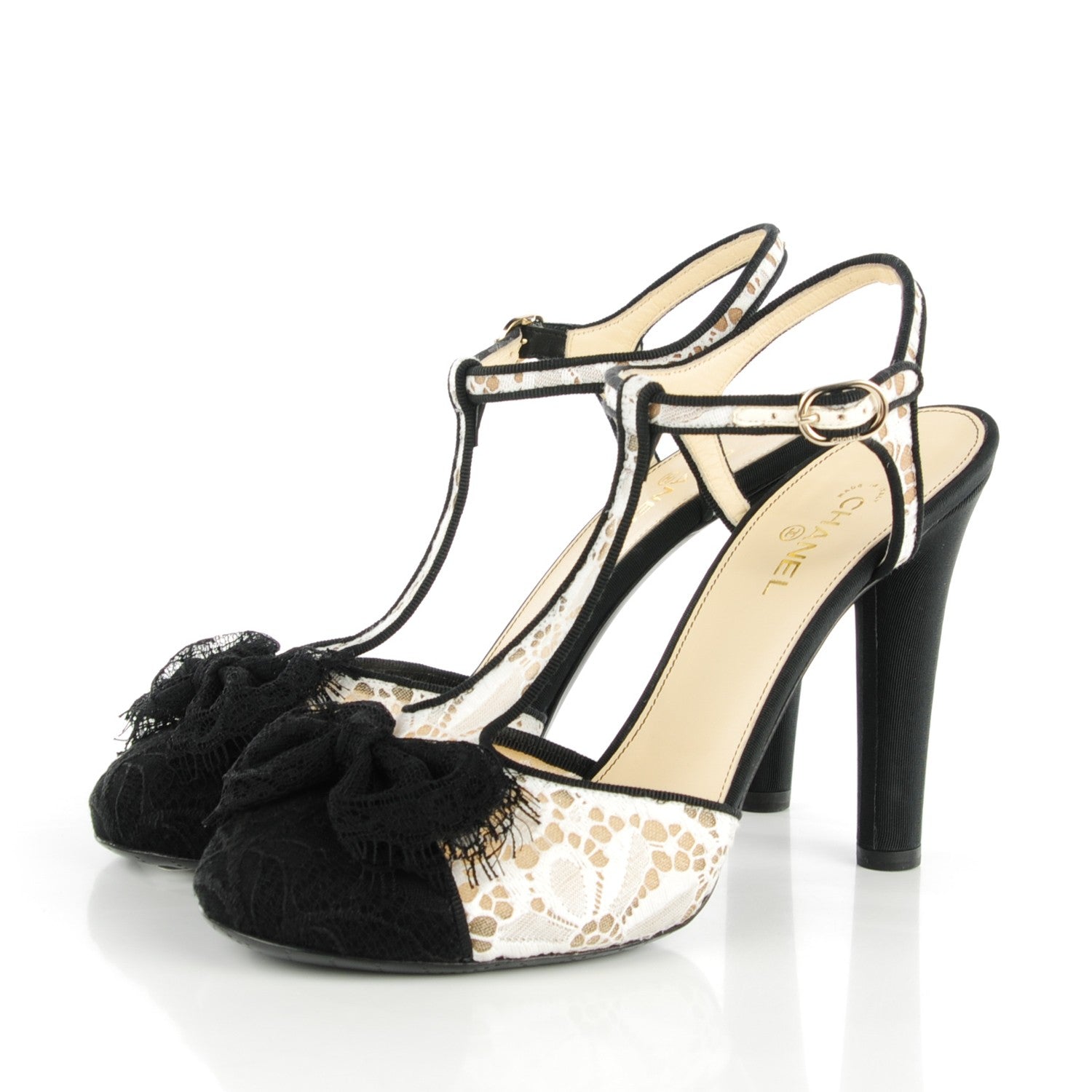 Chanel Lace Bow Ankle Strap Pumps 40 Black 3 of 6