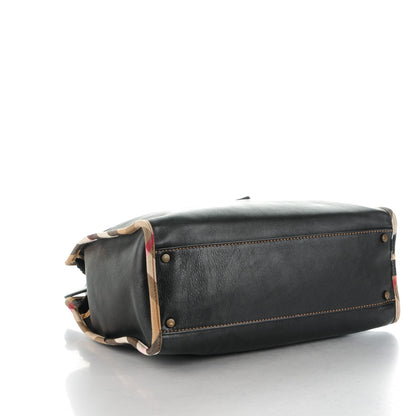 Burberry Soft Leather House Check Tote Black 4 of 8