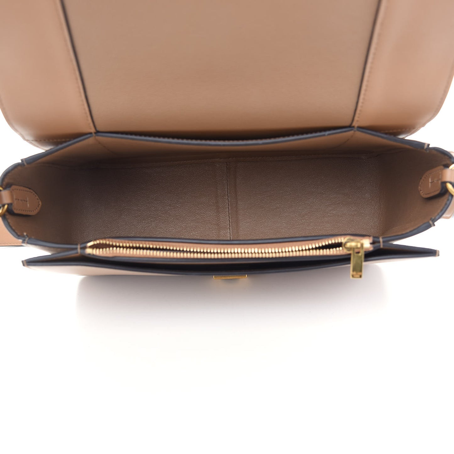 Shiny Smooth Calfskin Medium Frame Shoulder Bag Tan Optic White