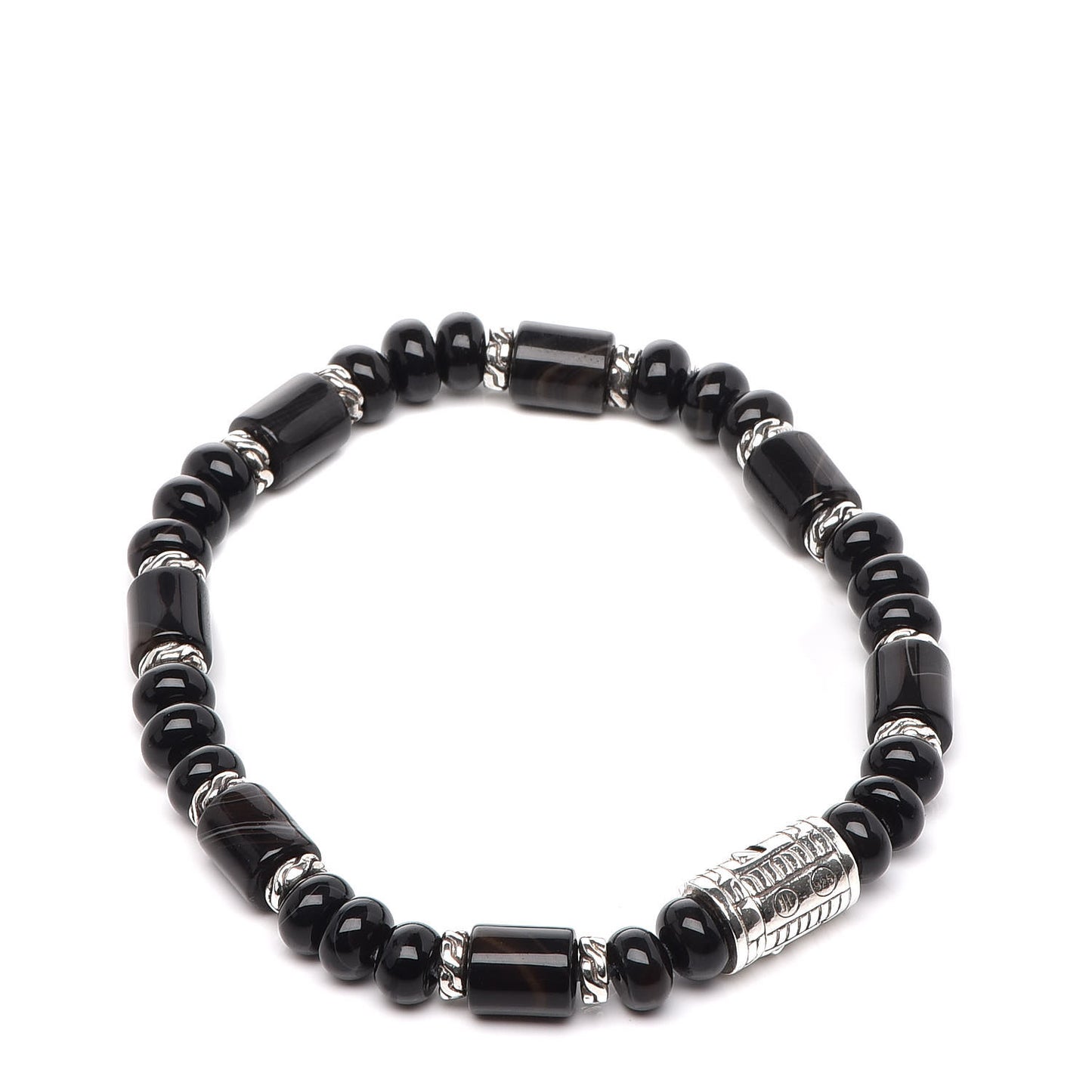 Sterling Silver Banded Agate Classic Chain Bead Bracelet