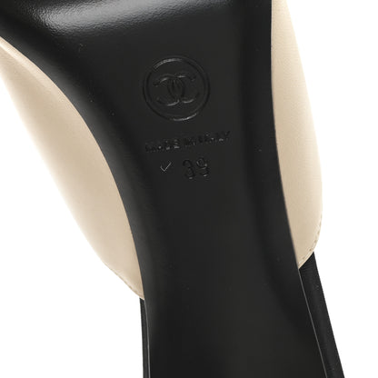 Chanel Goatskin Grosgrain Cap Toe Pearl Mule 39 Beige Black 7 of 9
