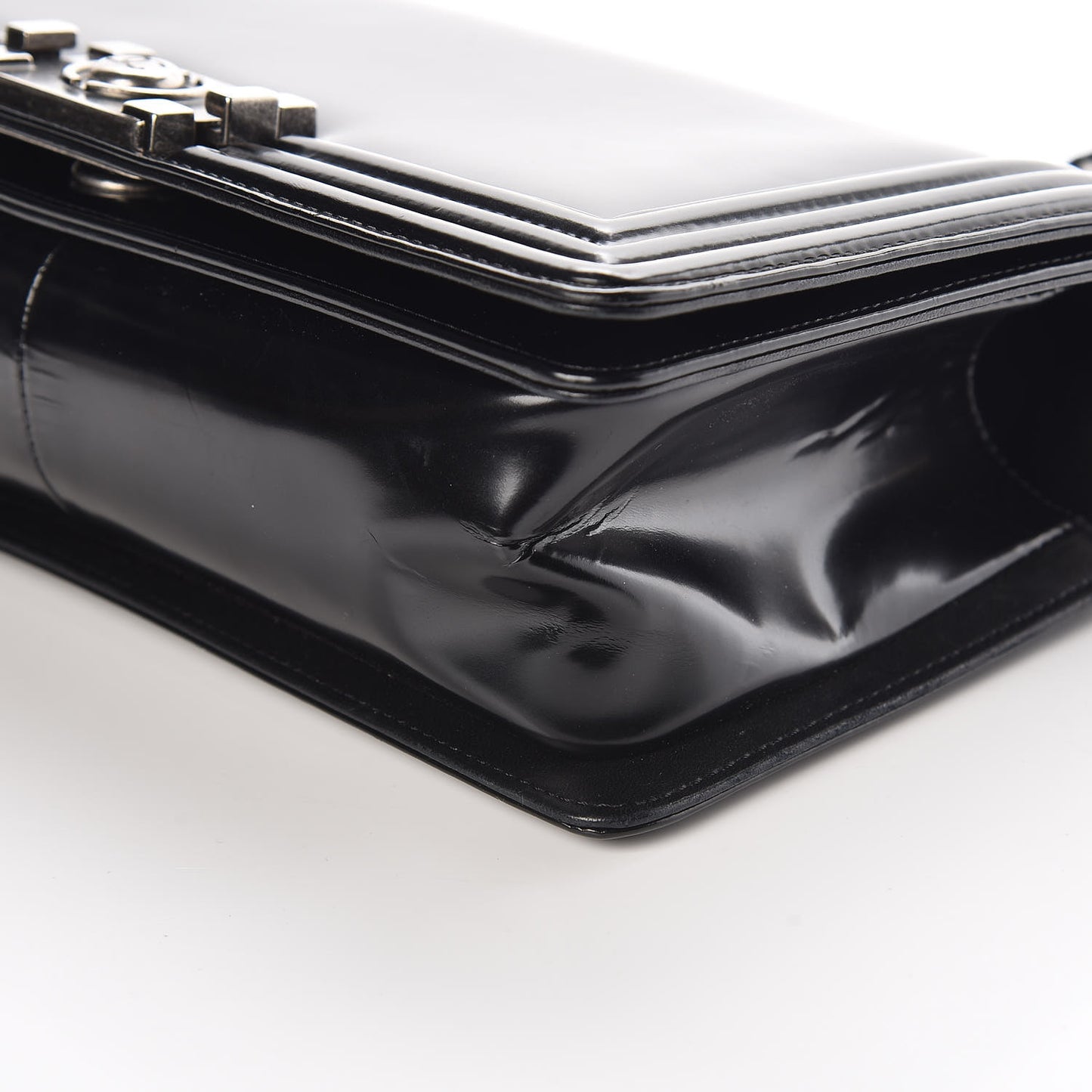 Glazed Calfskin Medium Boy Flap Black