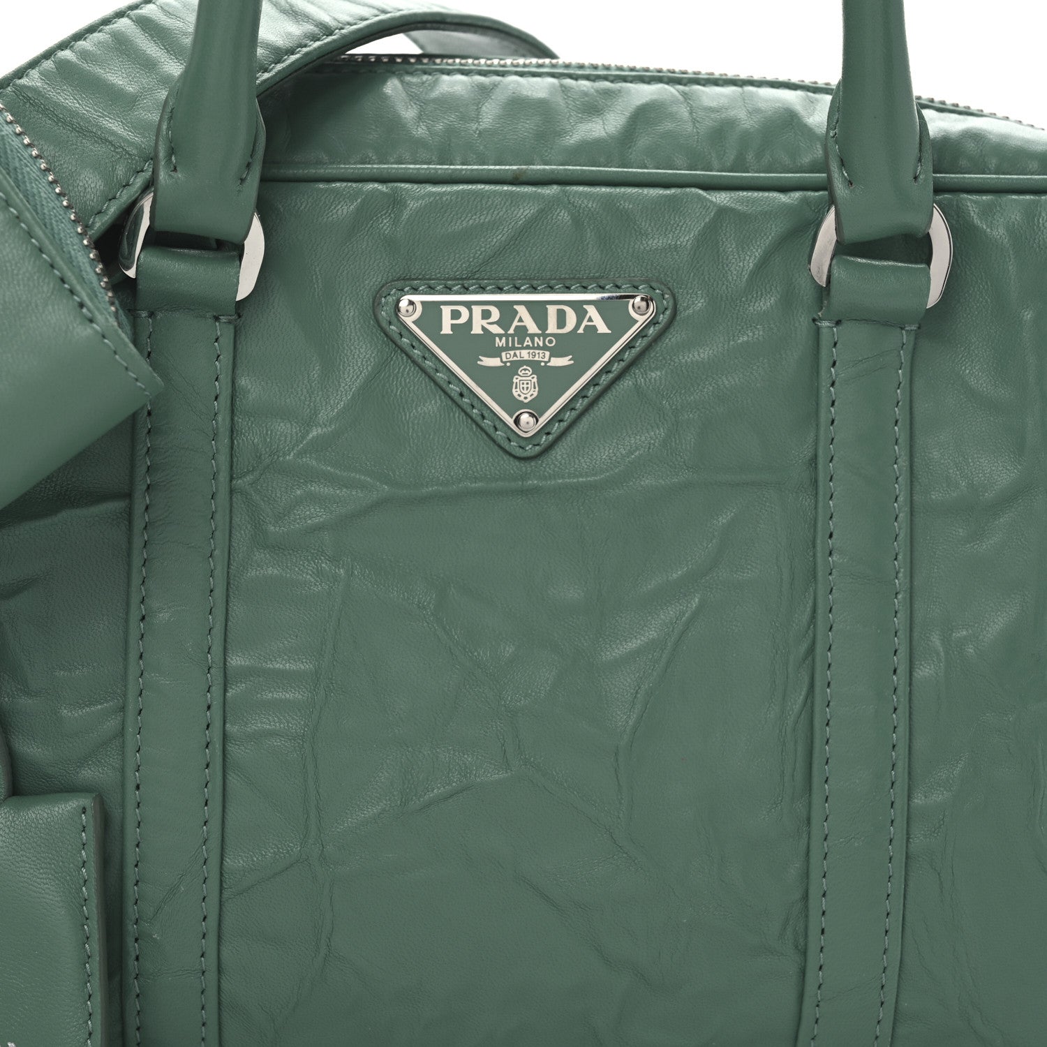 Prada Nappa Antique Medium Re-Edition 2001 Two Handle Bag Green 7 of 9