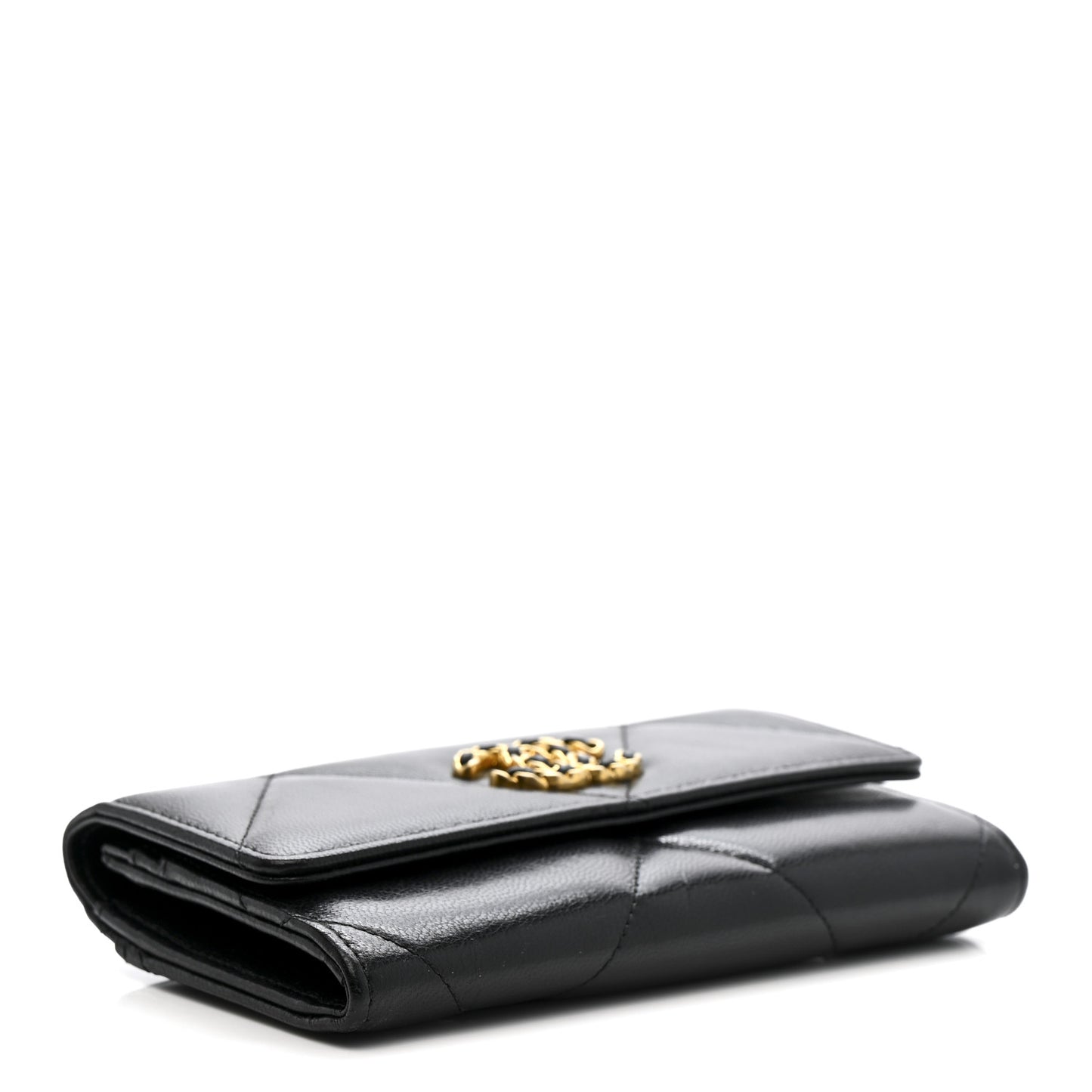 Lambskin Quilted Chanel 19 Flap Wallet Black