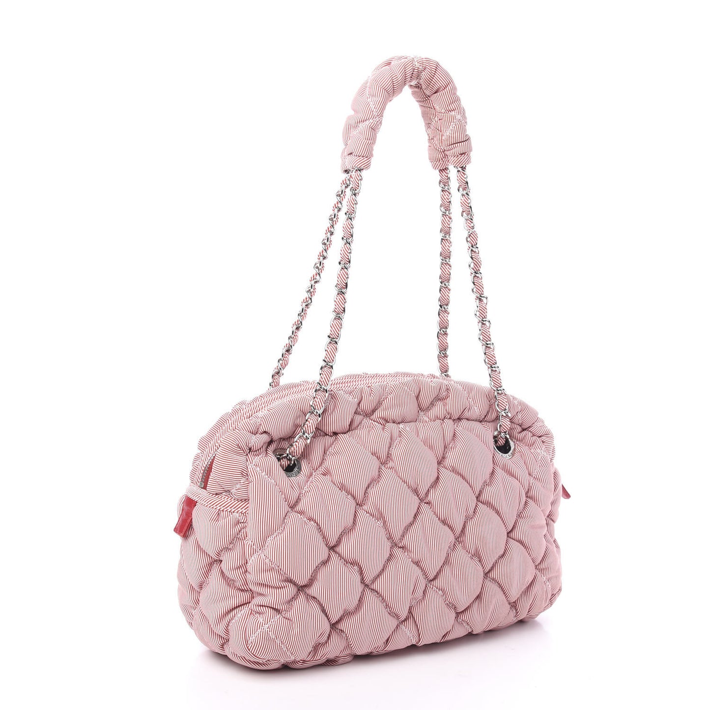 Nylon Bubble Quilt Shoulder Bag Red White