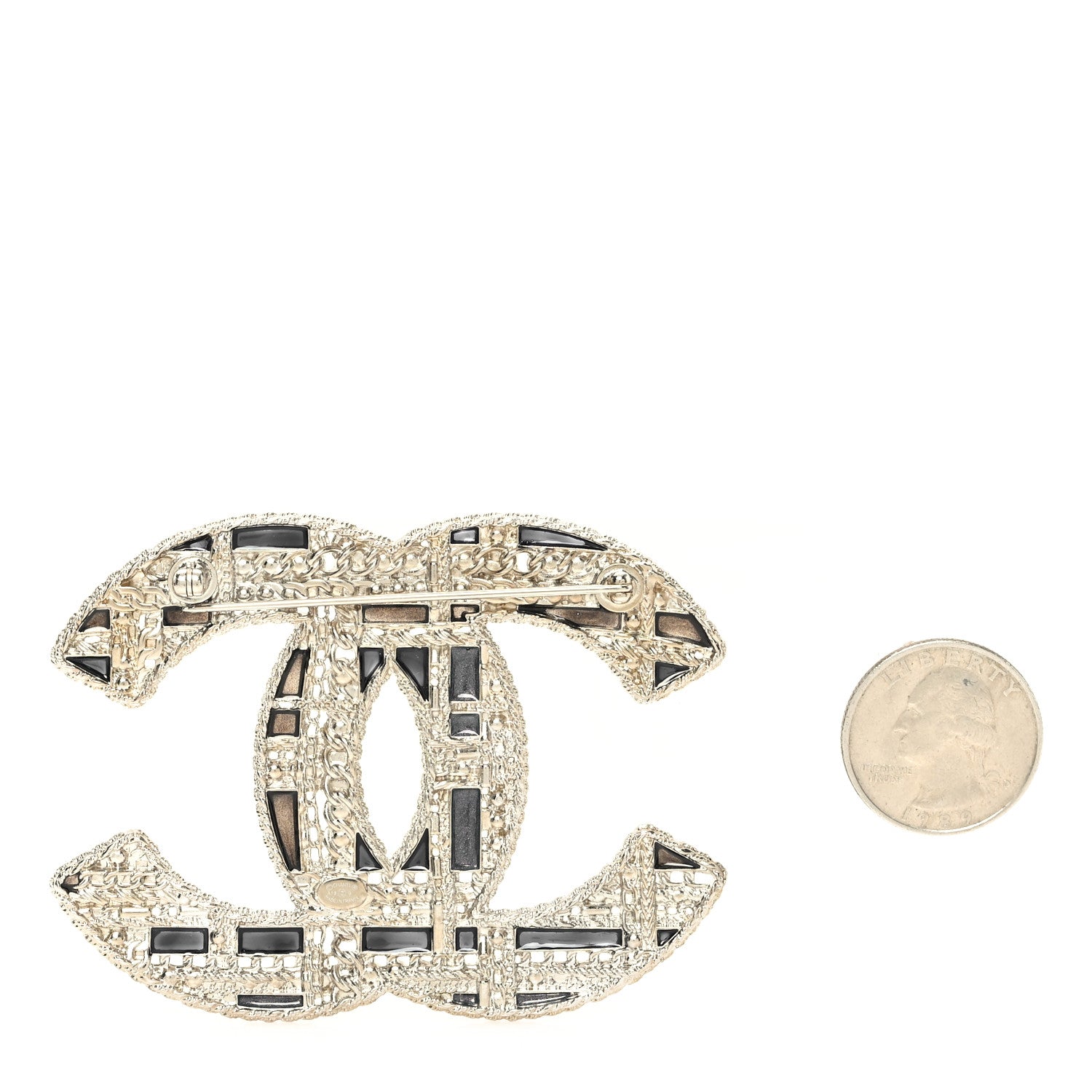 Chanel Crystal Pearl CC Tweed Brooch Blue White Pearly White 2 of 4