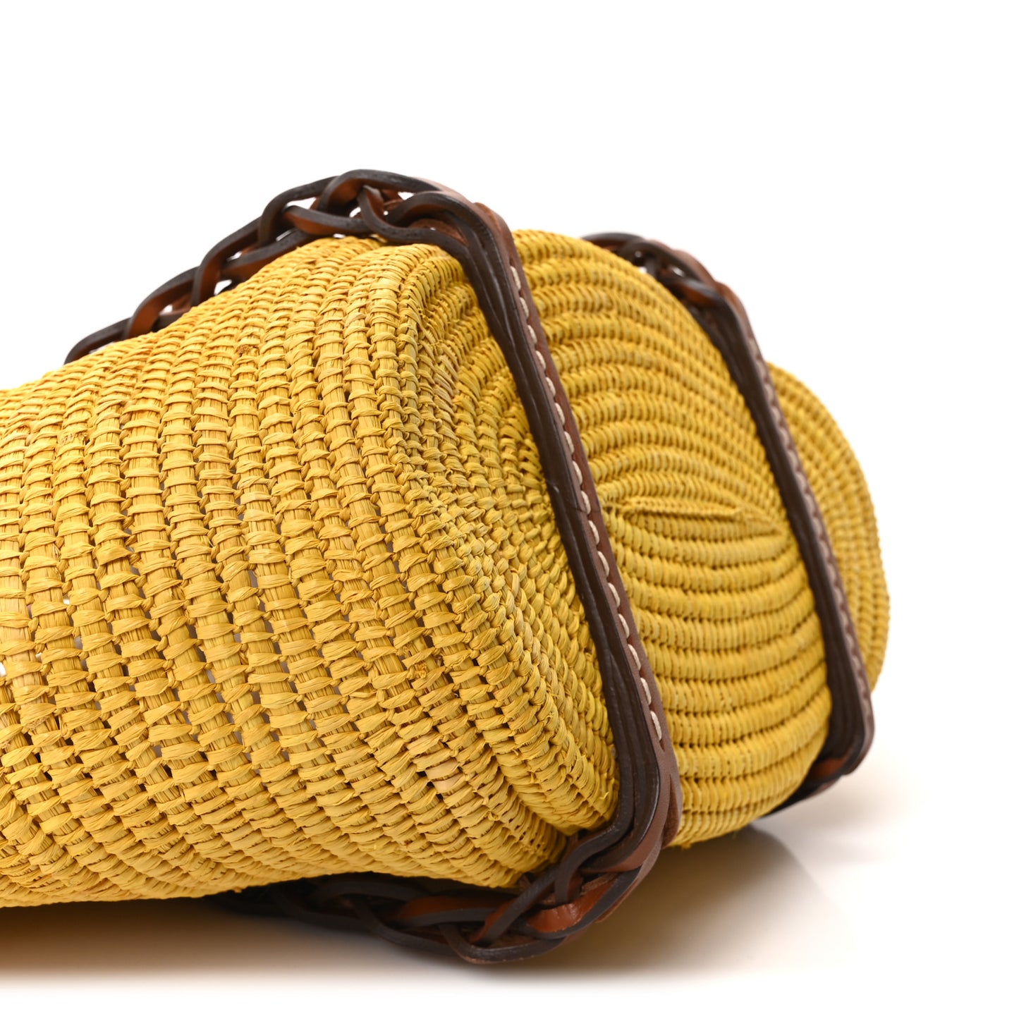 Paglia Vitello Woven Braided Basket Tote Yellow Cognac