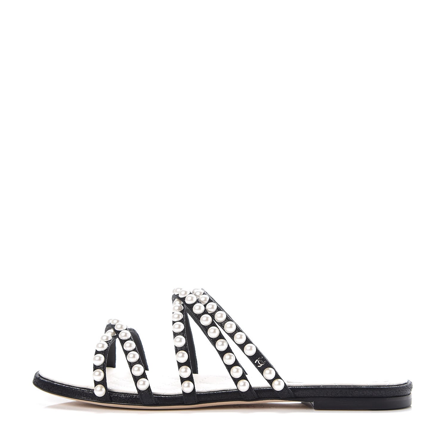 Crackled Lambskin Pearl Mule Sandals 40 Black