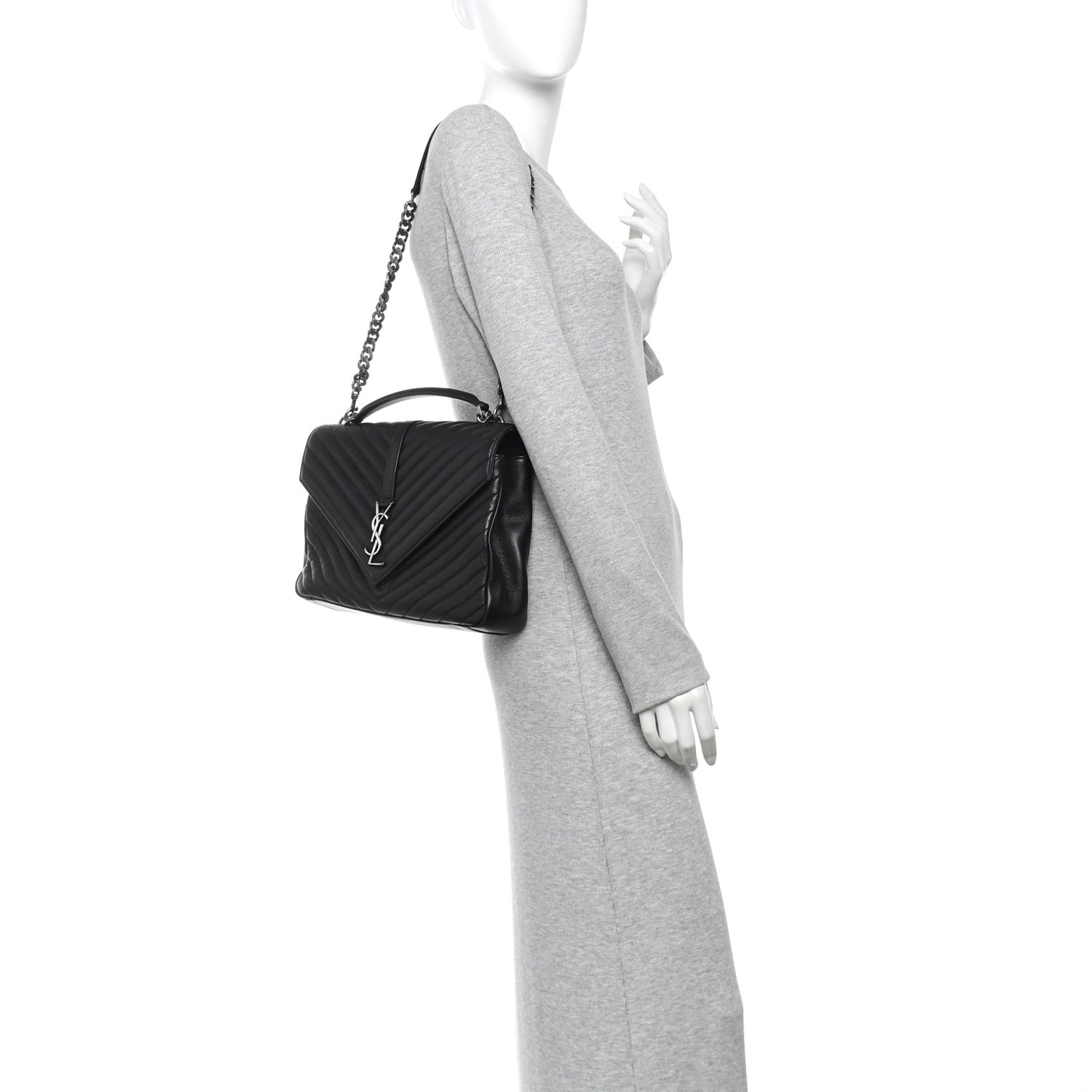 Sheepskin Matelasse Chevron Monogram Large College Satchel Black