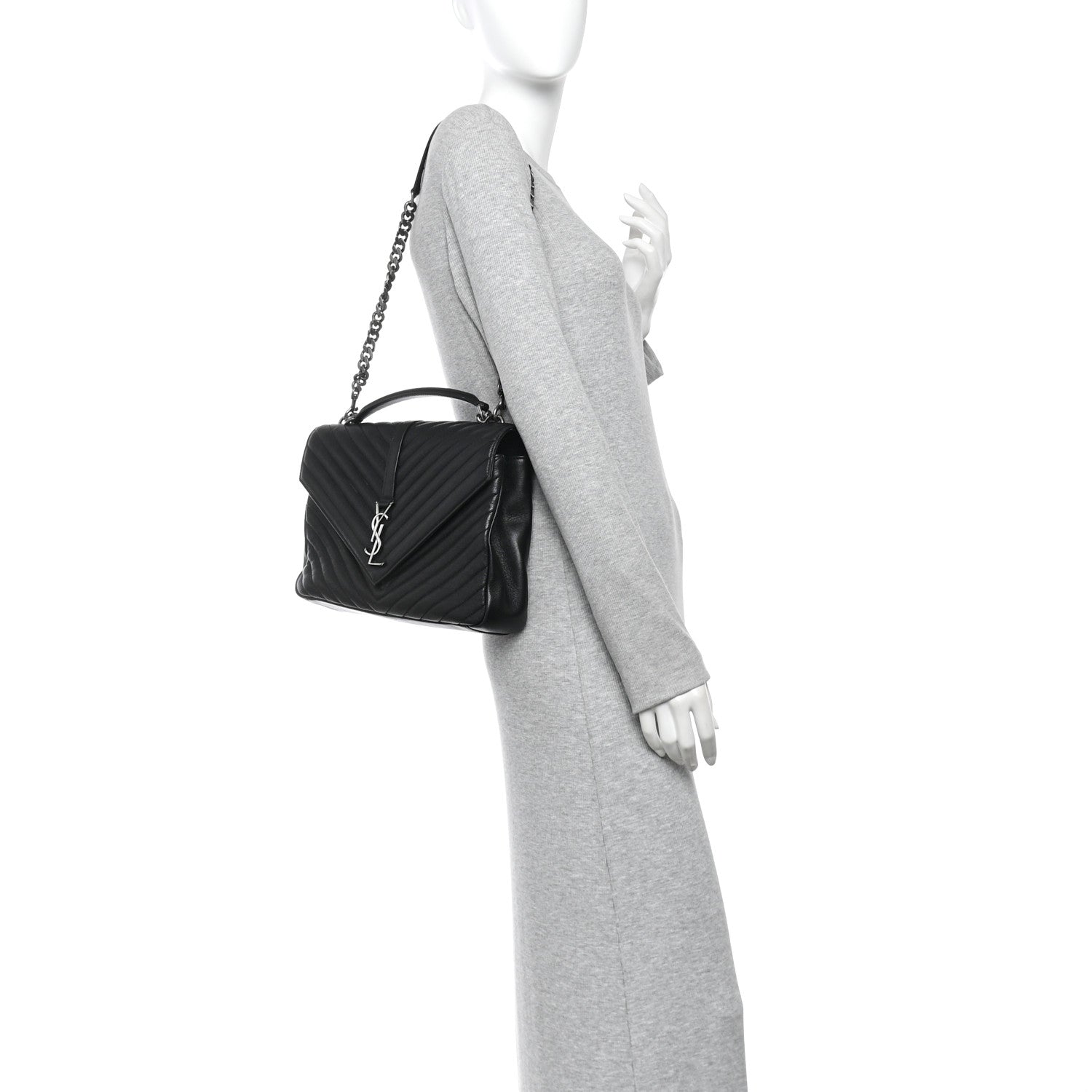 Saint Laurent Sheepskin Matelasse Chevron Monogram Large College Satchel Black 2 of 11