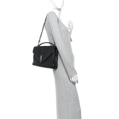 Saint Laurent Sheepskin Matelasse Chevron Monogram Large College Satchel Black 2 of 11