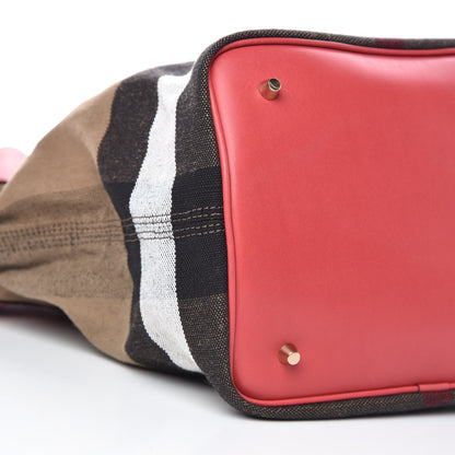Burberry Grainy Calfskin Canvas Mega Check Medium Ashby Tassel Hobo Pink Azalea 9 of 11
