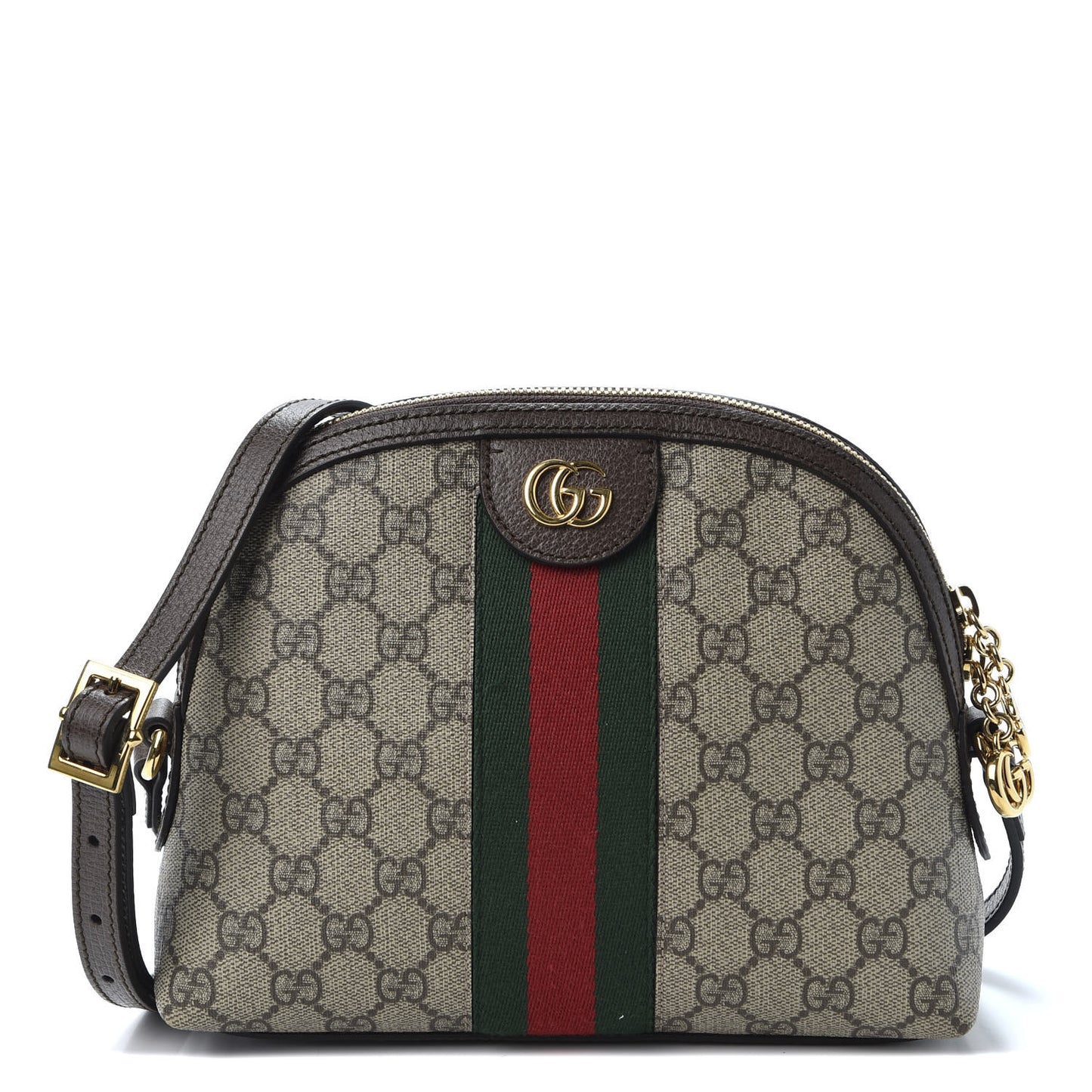 GG Supreme Monogram Textured Dollar Calfskin Web Small Ophidia Dome Shoulder Bag Beige Ebony New Acero