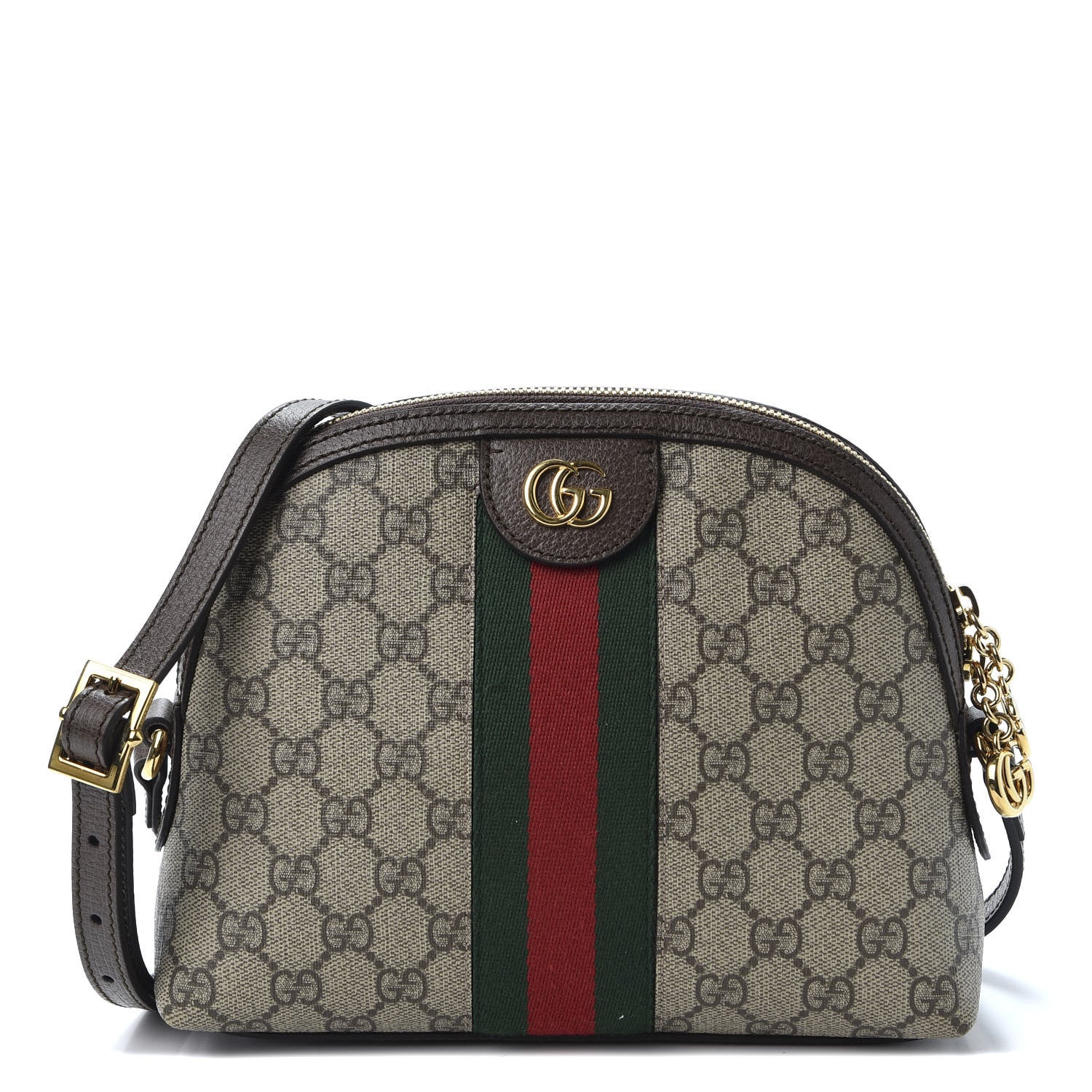 Gucci GG Supreme Monogram Textured Dollar Calfskin Web Small Ophidia Dome Shoulder Bag Beige Ebony New Acero 1 of 11