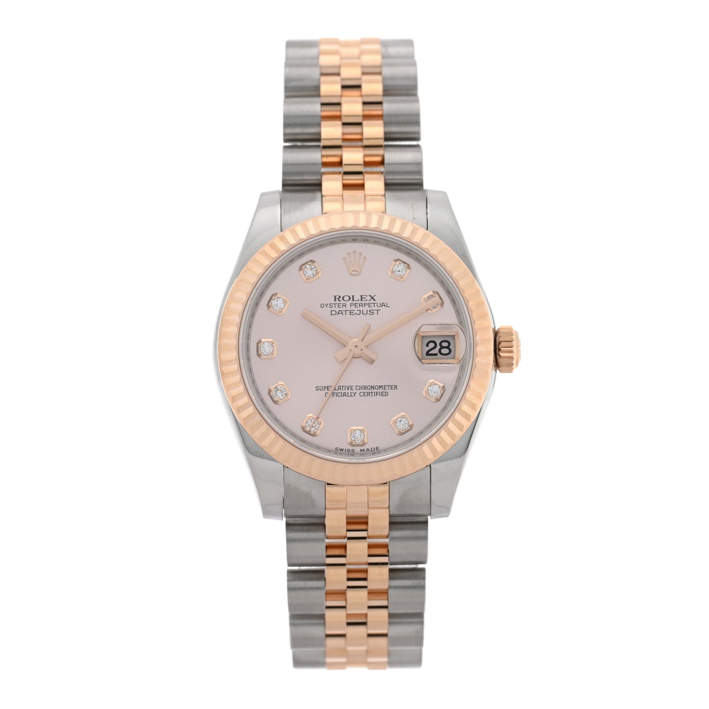 Stainless Steel 18K Everose Gold Diamond 31mm Oyster Perpetual Datejust Watch Pink 178271