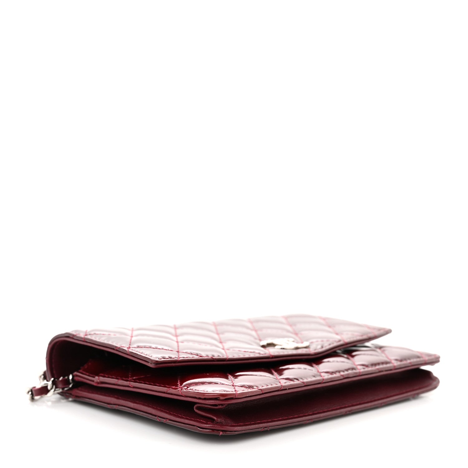 Chanel Patent Quilted Brilliant Wallet On Chain WOC Dark Burgundy 4 of 13