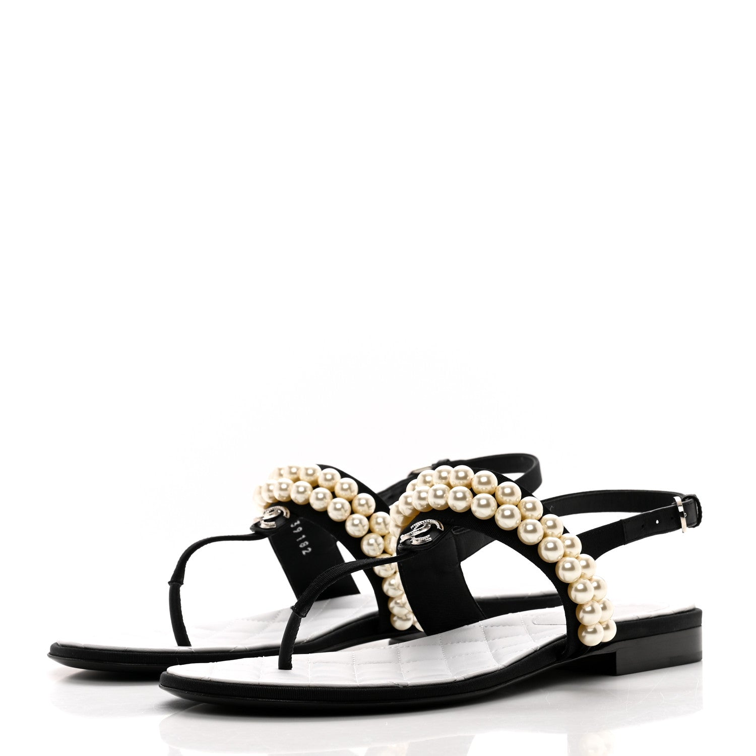 Chanel Grosgrain Pearl CC Sandals 39 Black 3 of 9