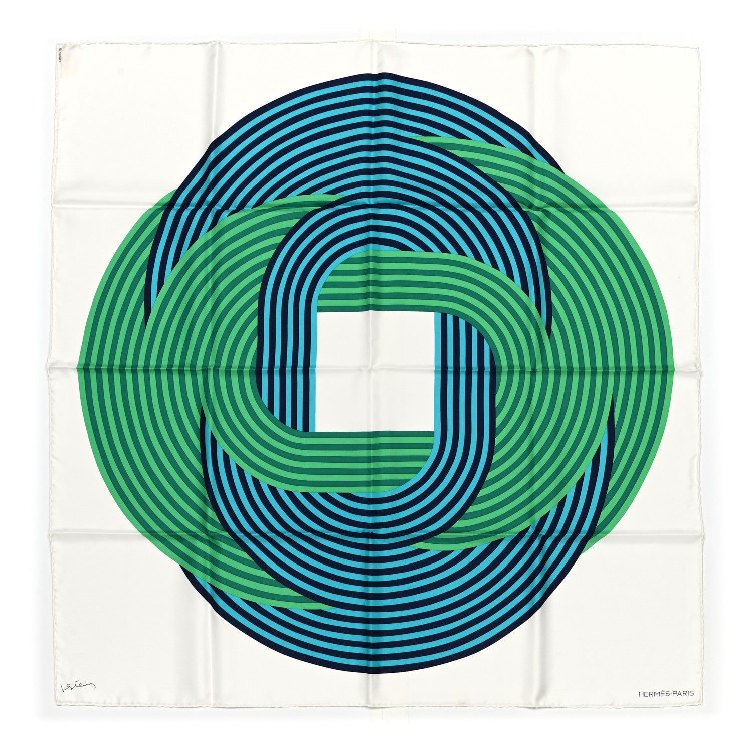 Hermes Silk Maillons De Joel Stein Scarf 90 White Vert Turquoise 1 of 6