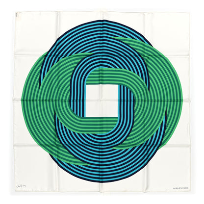 Hermes Silk Maillons De Joel Stein Scarf 90 White Vert Turquoise 1 of 6