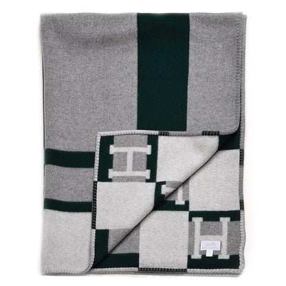 Hermes Wool Cashmere Avalon Bayadere Blanket Gris Vert Anglais 3 of 4