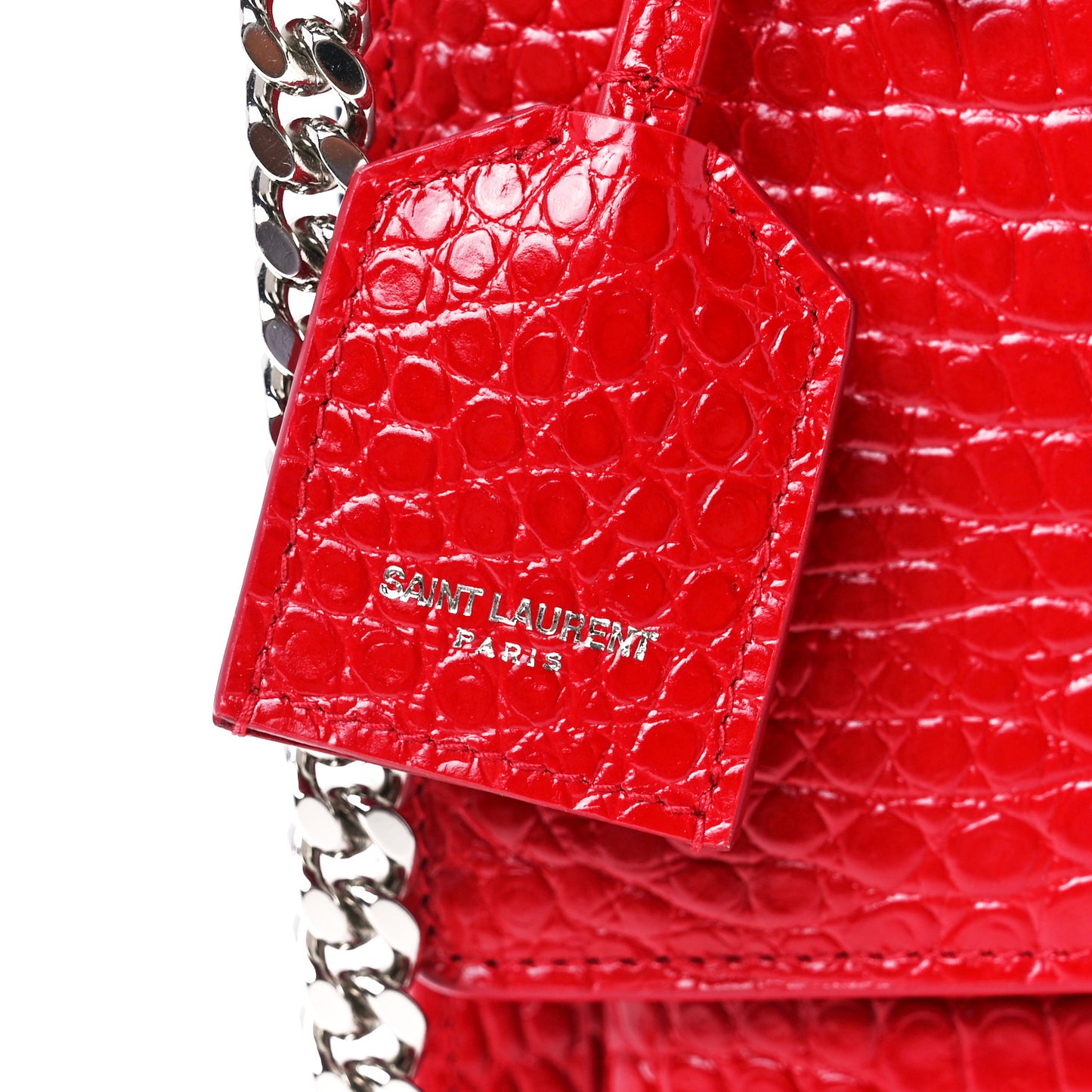 Calfskin Crocodile Embossed Medium Monogram Sunset Rouge Eros