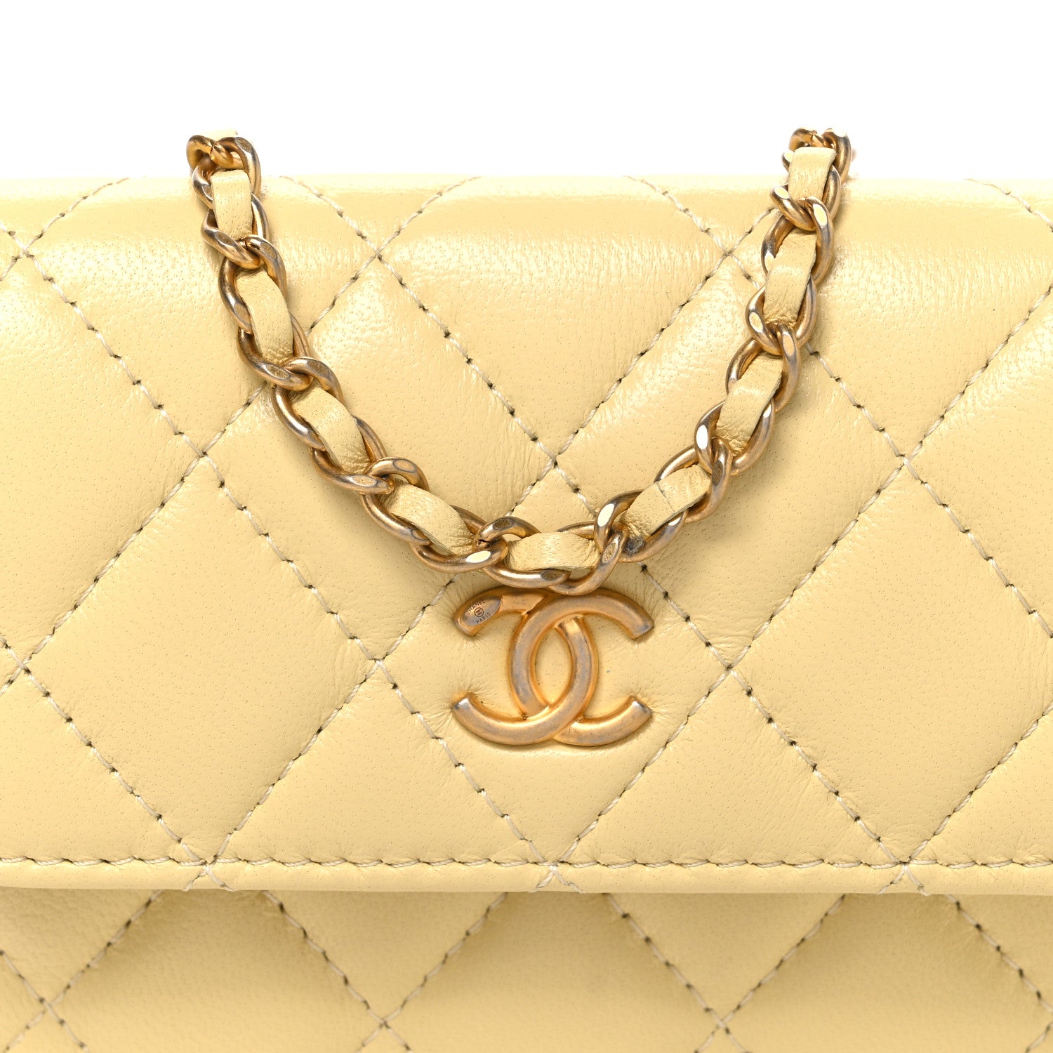 Chanel Lambskin Quilted Pearl Crush Clutch With Chain Yellow 9 of 11