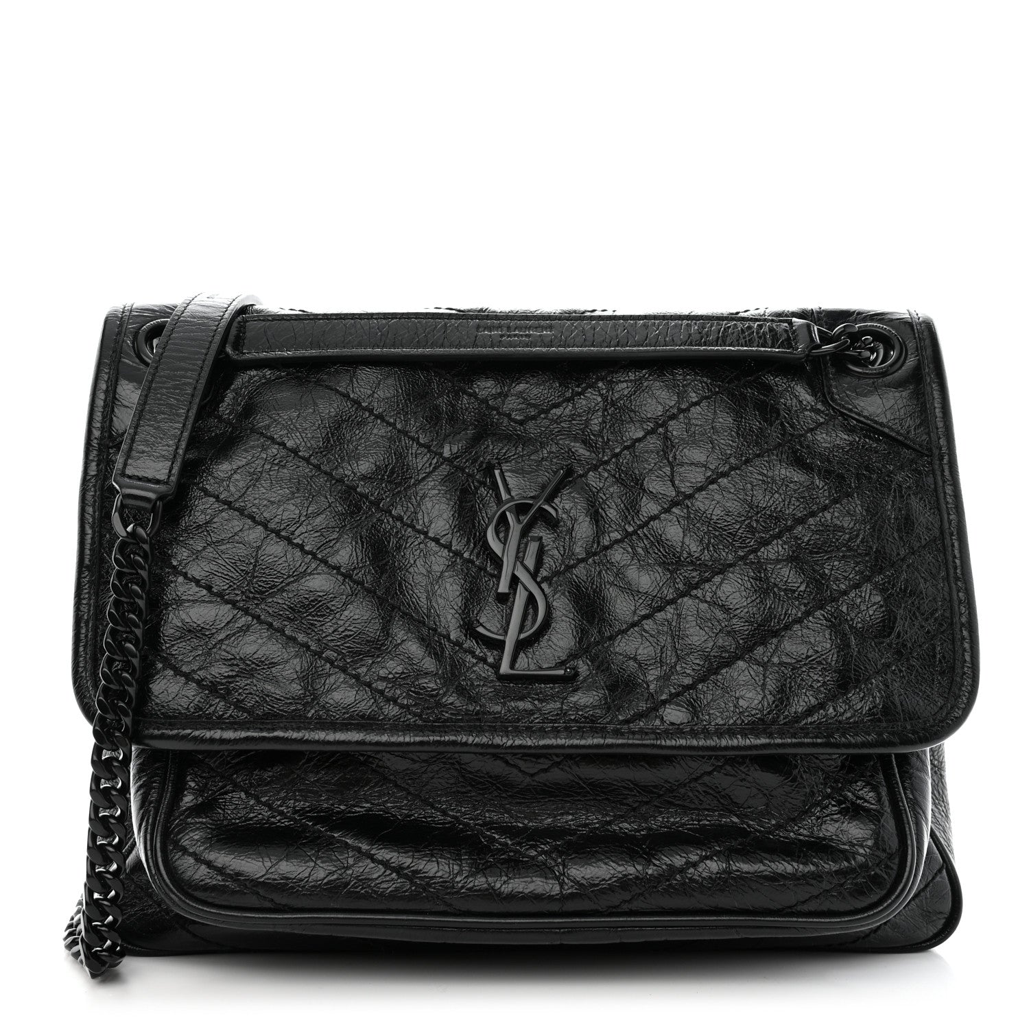 Saint Laurent Crinkled Calfskin Matelasse Monogram Medium Niki Chain Satchel Black 1 of 10