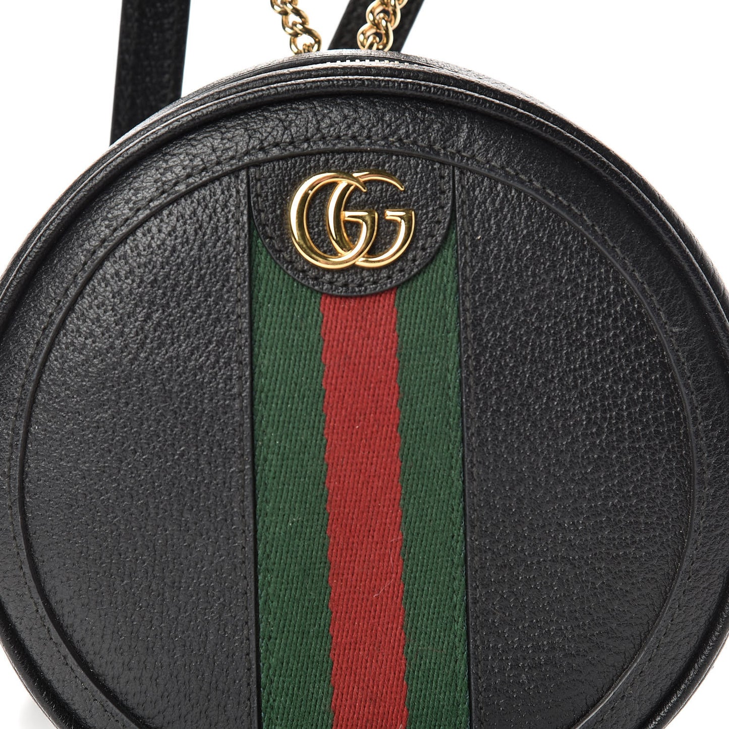Grained Calfskin Web Mini Ophidia Round Backpack Black