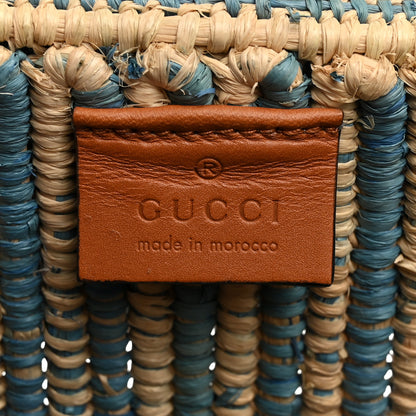 Gucci Raffia Woven Small GG Marmont Shoulder Bag Natural Light Blue 6 of 10