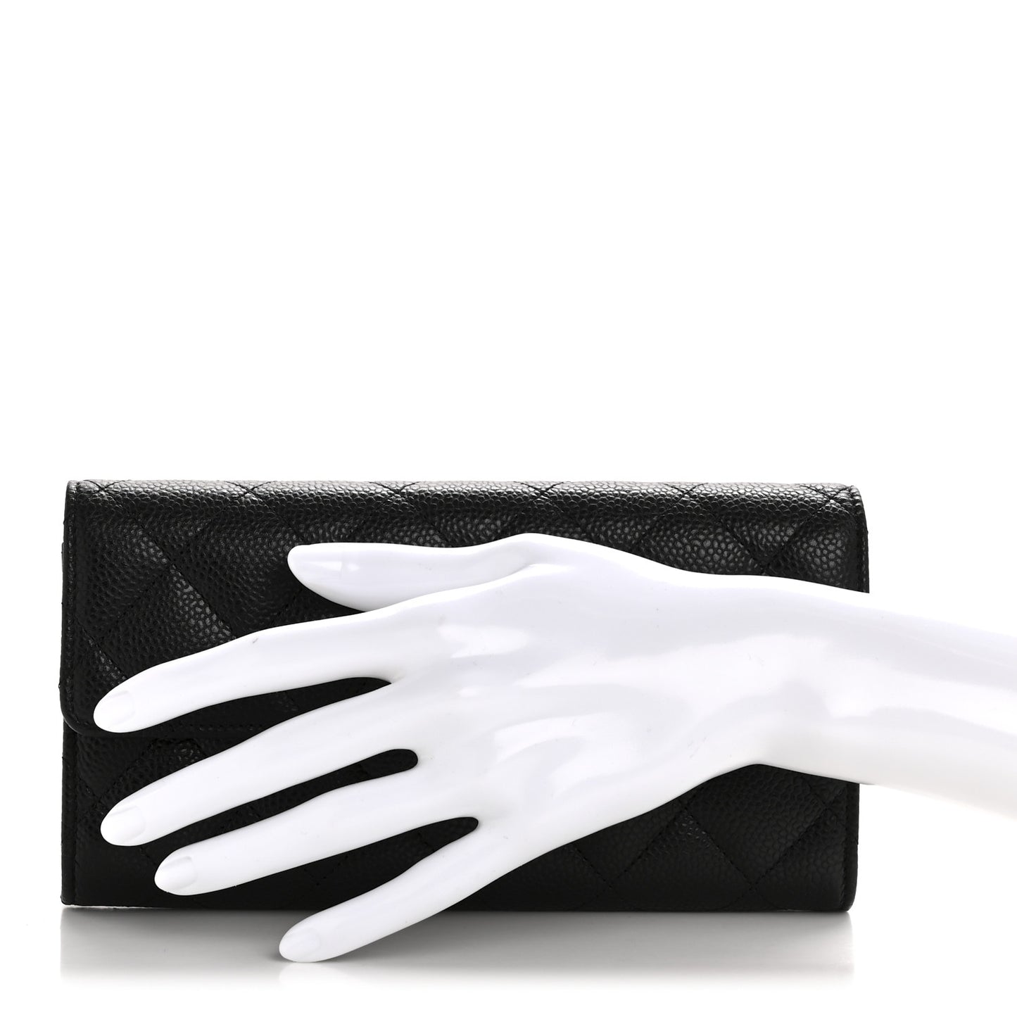 Caviar Quilted Large Gusset Flap Wallet Black