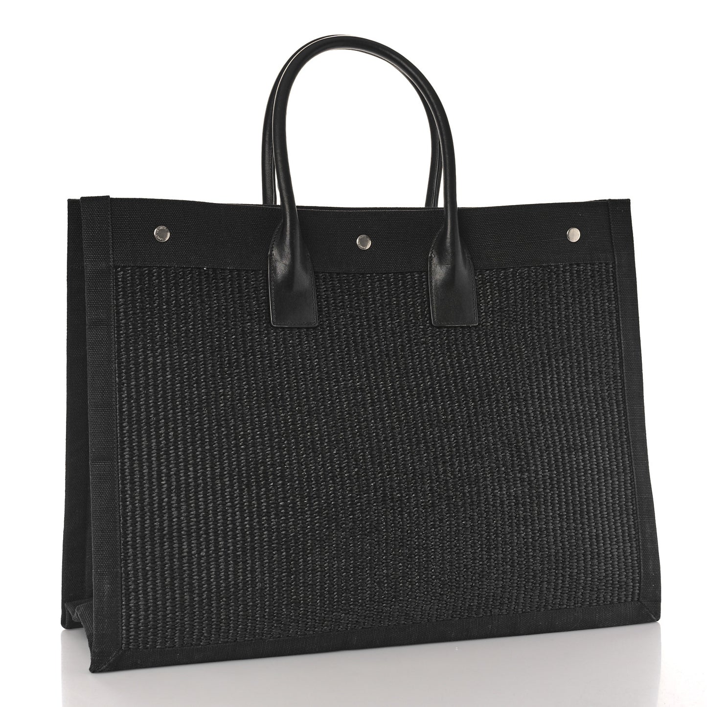 Raffia Linen Calfskin Rive Gauche Tote Black