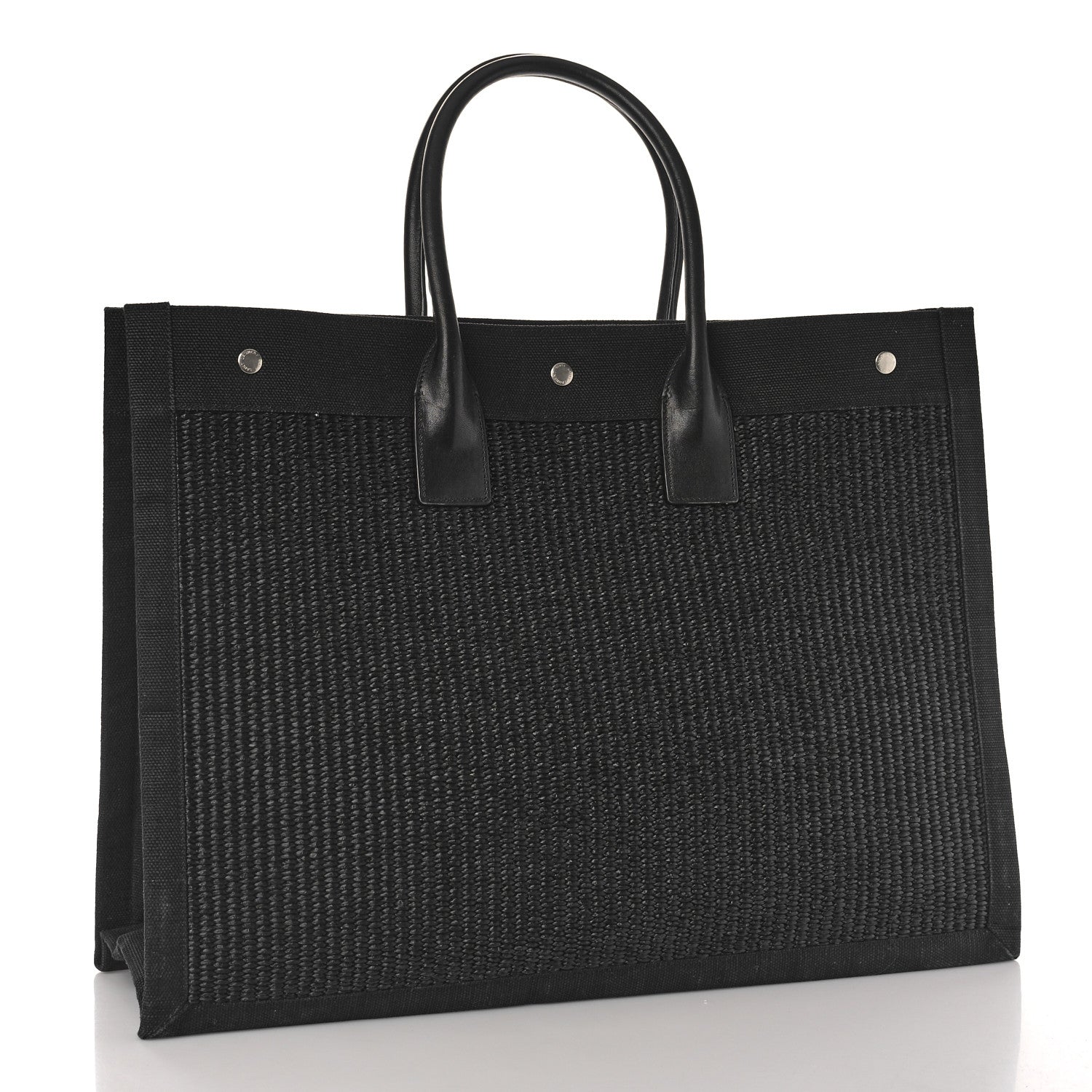 Saint Laurent Raffia Linen Calfskin Rive Gauche Tote Black 3 of 9