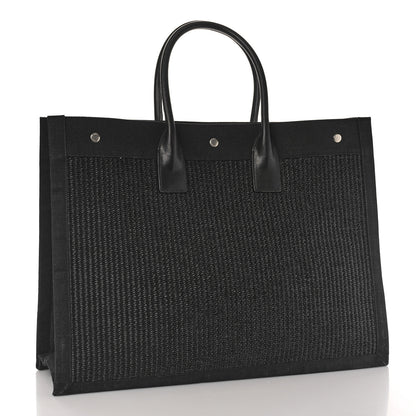 Saint Laurent Raffia Linen Calfskin Rive Gauche Tote Black 3 of 9