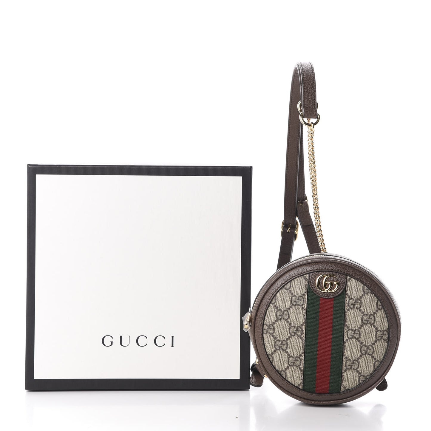GG Supreme Monogram Web Mini Ophidia Round Backpack Brown