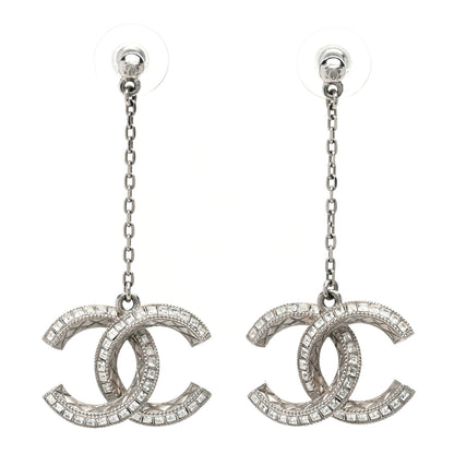 Chanel Baguette Crystal Quilted CC Drop Earrings Silver 1 of 6