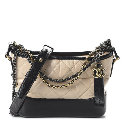 Chanel Aged Calfskin Quilted Small Gabrielle Hobo Beige Black 1 of 10