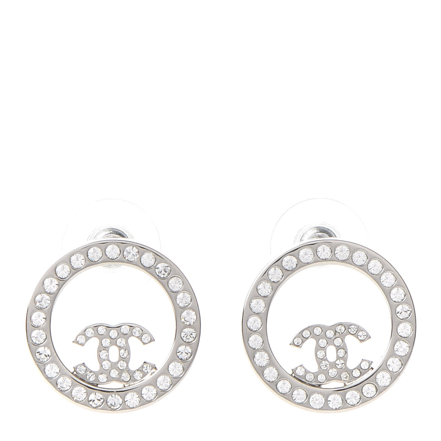 Crystal CC Round Earrings Silver