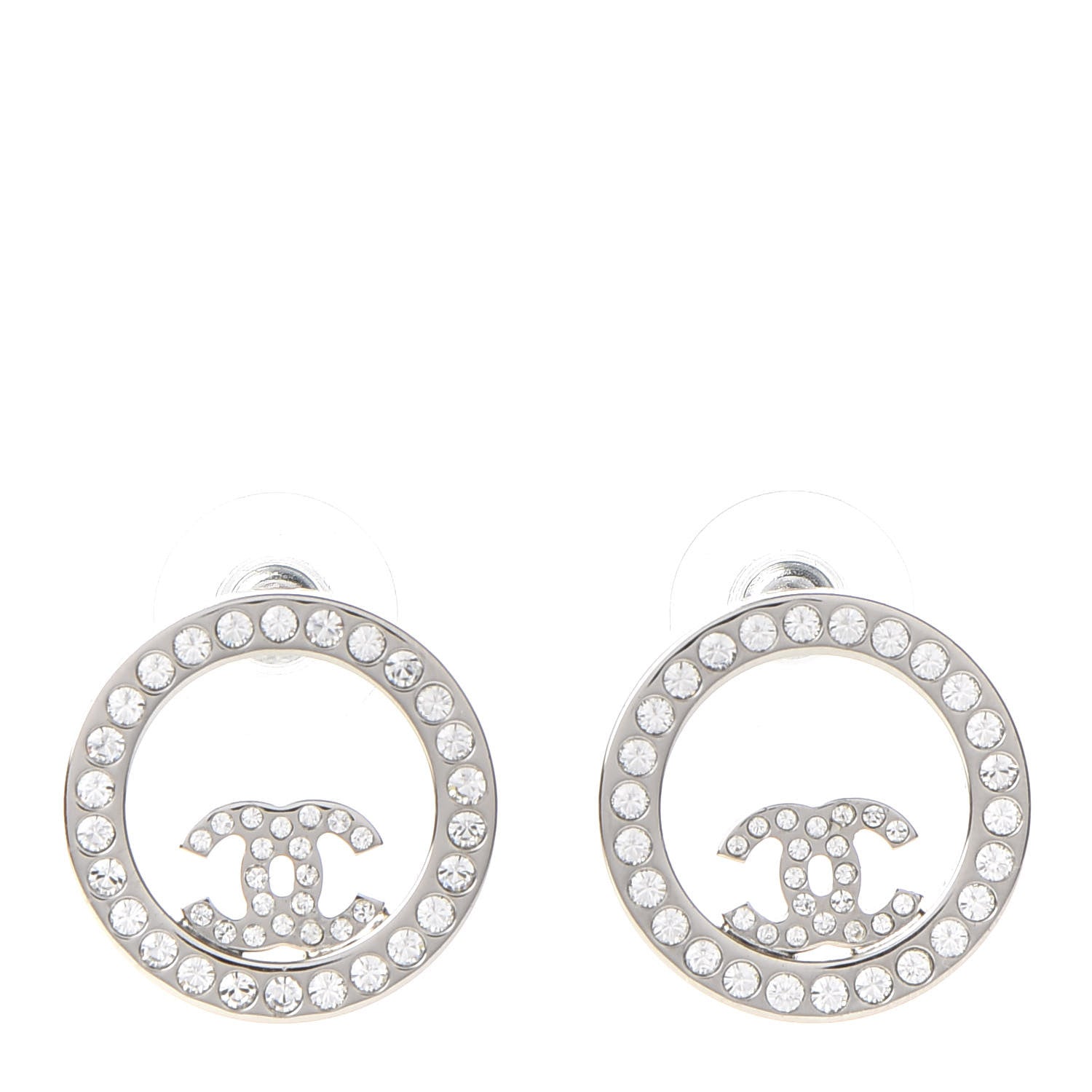 Chanel Crystal CC Round Earrings Silver 1 of 5
