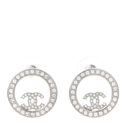 Chanel Crystal CC Round Earrings Silver 1 of 5