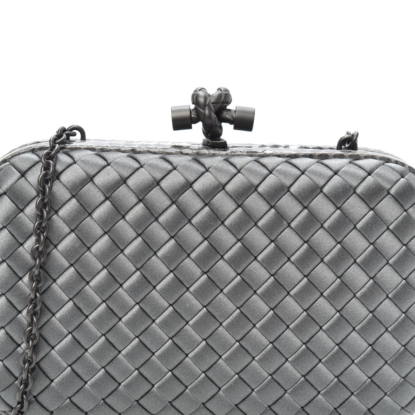 Satin Ayers Intrecciato Chain Knot Clutch Grey