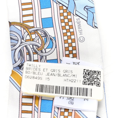 Hermes Silk Brides et Gris Twilly Gris Bleu Jean White Miel 3 of 3