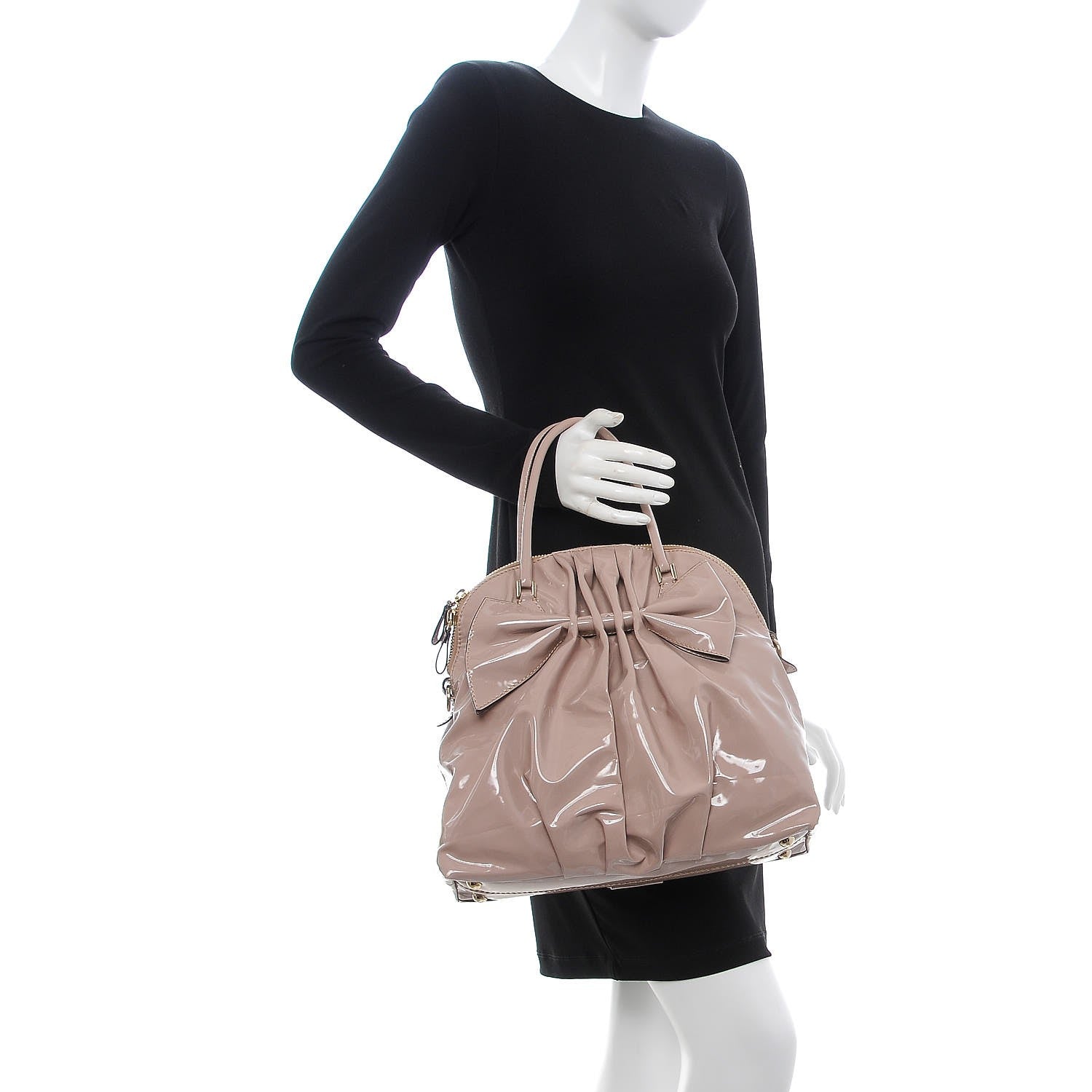 Valentino Garavani Patent Lacca Bow Dome Tote Blush Nude 3 of 13