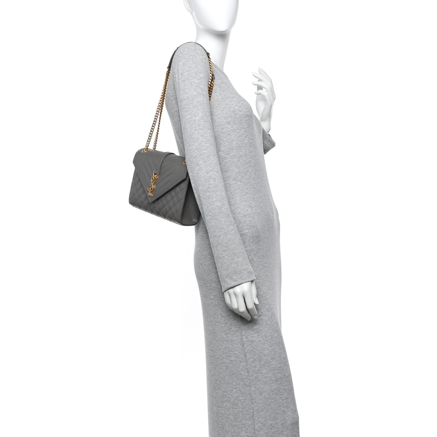 Grain De Poudre Textured Mixed Matelasse Medium Triquilt Monogram Satchel Fog