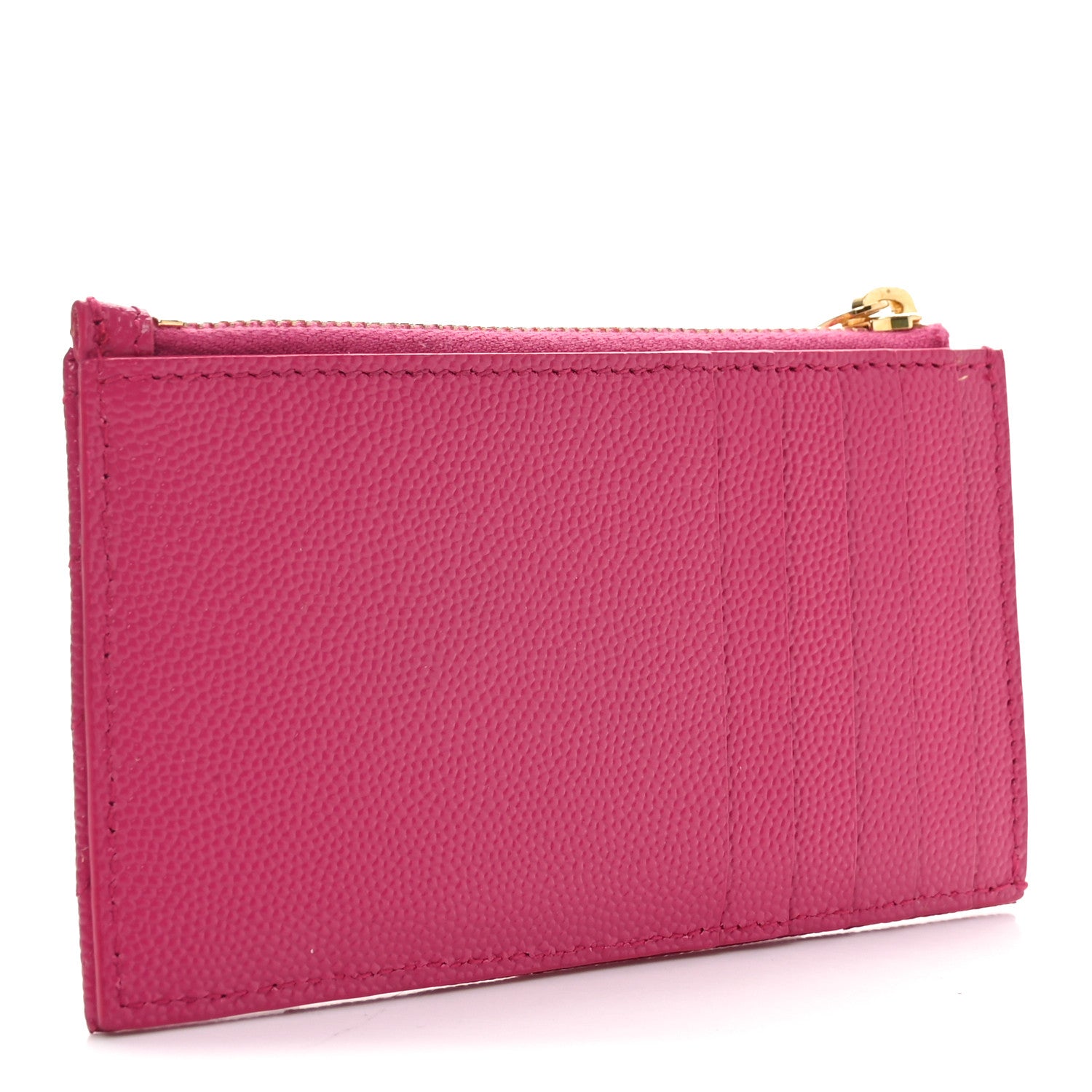 Saint Laurent Grain De Poudre Matelasse Chevron Monogram Fragments Zippered Card Case Fresh Fuxia 3 of 7